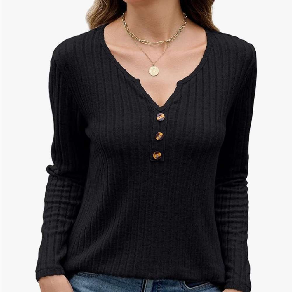 Black Ribbed Long Sleeve Top